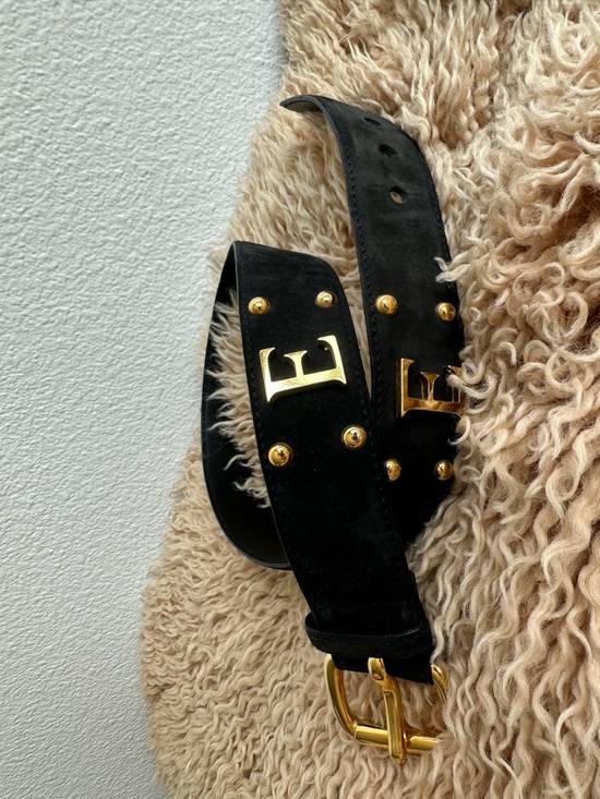 Rare! Vintage Escada Sport Black Suede Belt with Gold E Logo EU 36 US S 26-28 main image 6